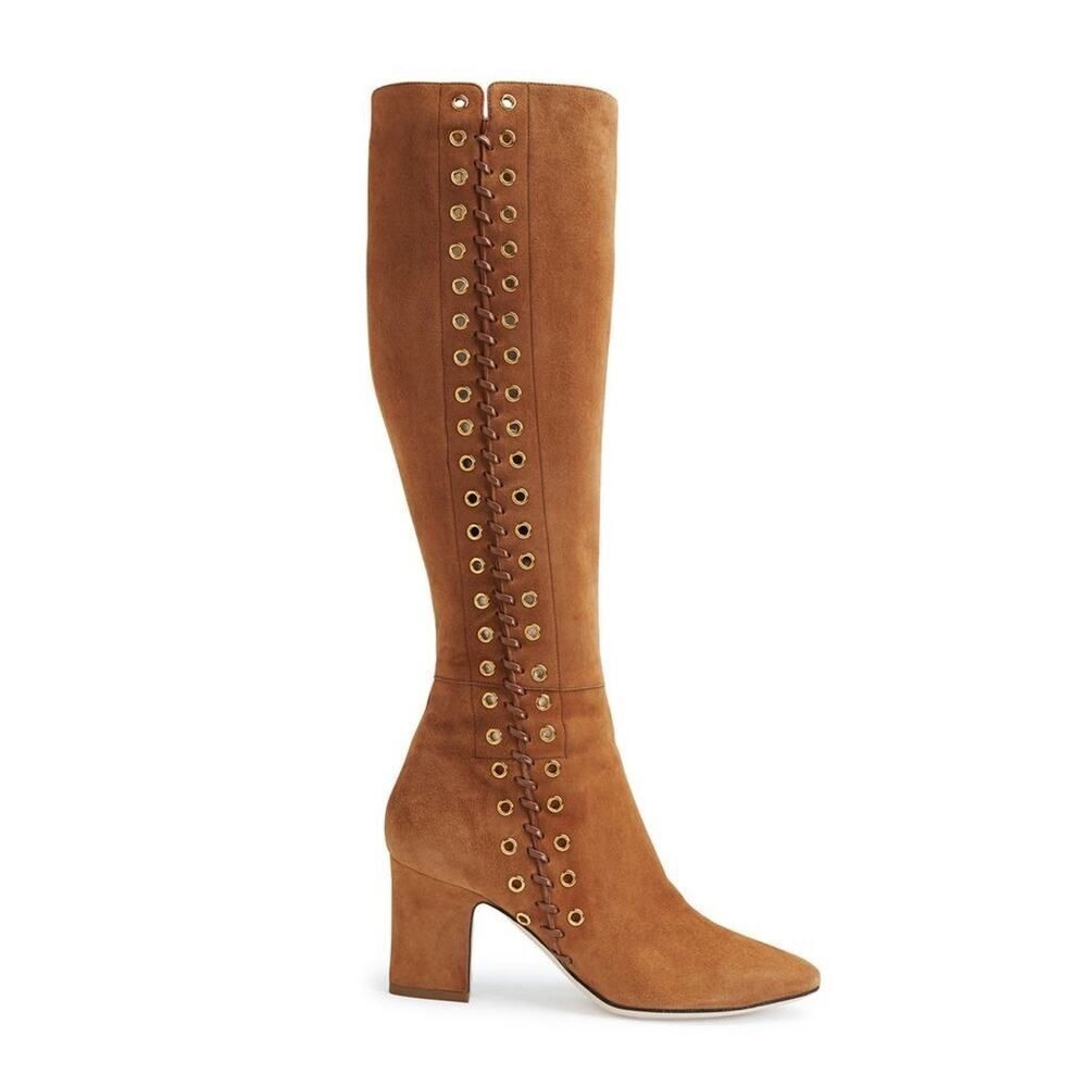 Tamara Mellon Brown Suede Lace Up Knee High Boots 36.5 IT / US 6.5 Made in Italy